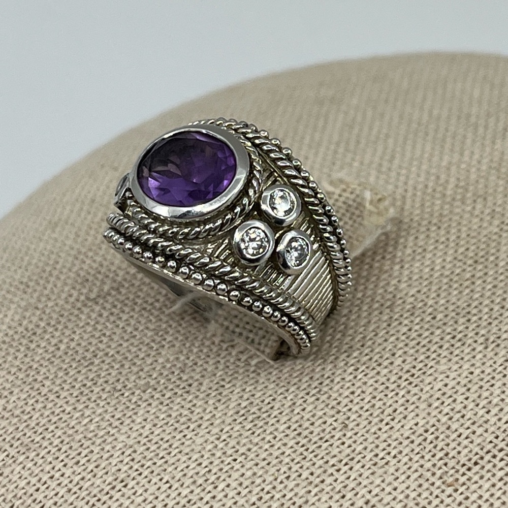 Vintage Judith Ripka Sterling Silver Amethyst Statement Ring – Size 5.75 - Picture 5 of 16
